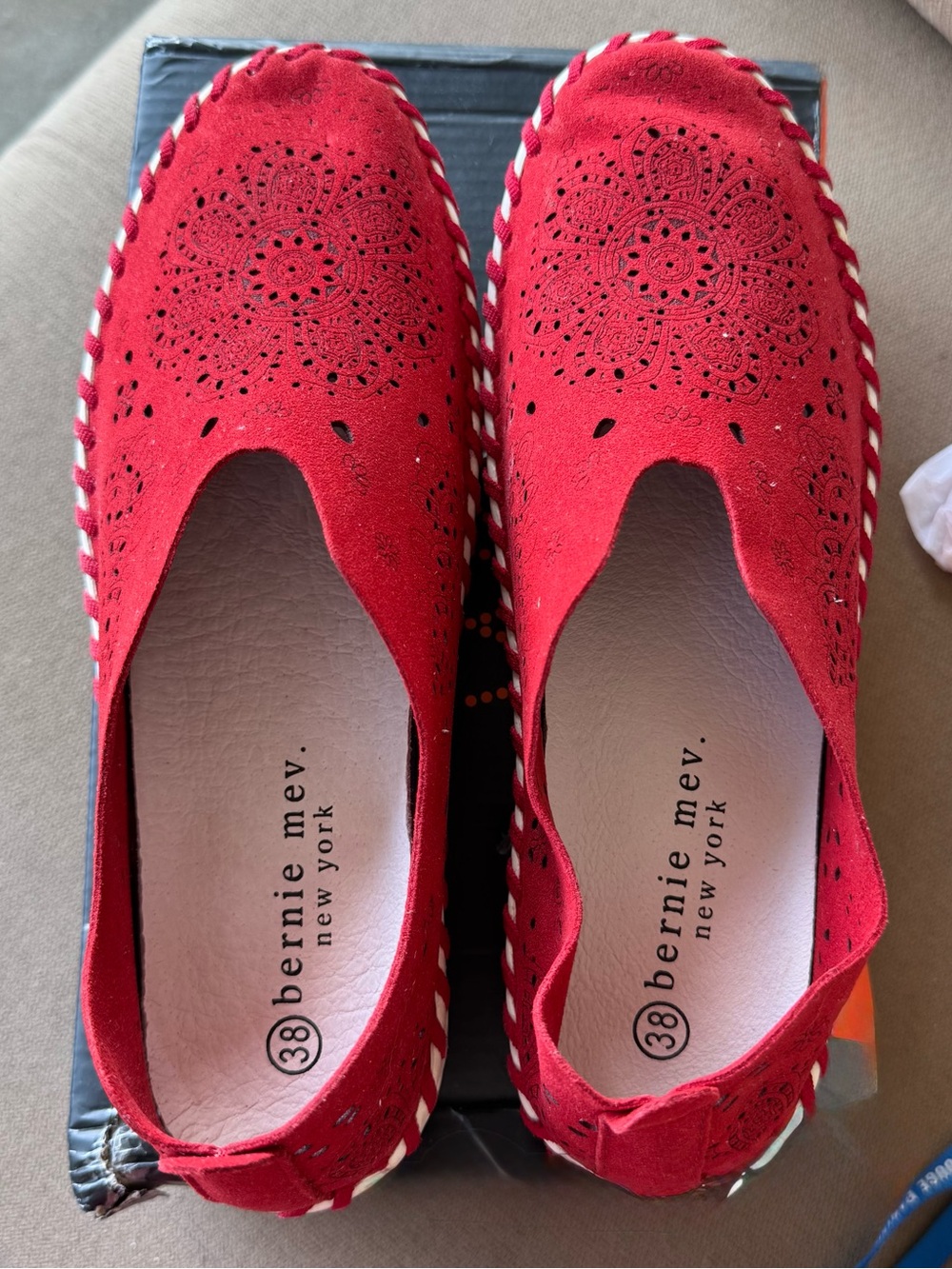 Bernie Mev Red Laser-Cut Slip-On Casual Shoes - Picture 2 of 7